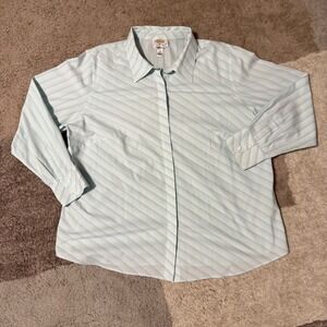 Talbots Woman 20W Light Blue Striped Button Down Shirt Wrinkle Resistant Cotton